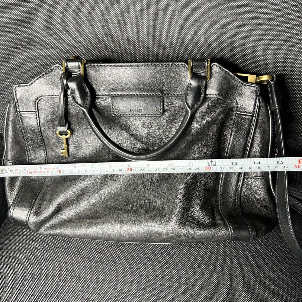 Fossil Logan Black Leather Satchel Shoulder Bag Crossbody Purse With Strap - Picture 11 of 14